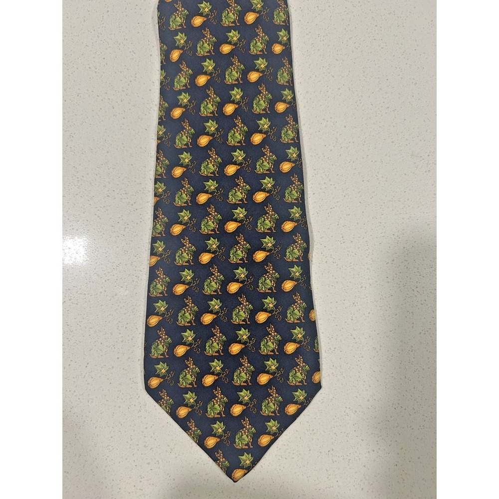 SALVATORE FERRAGAMO Blue Rabbit Fruit Silk Tie ITALY 59"/ 3.6" EC